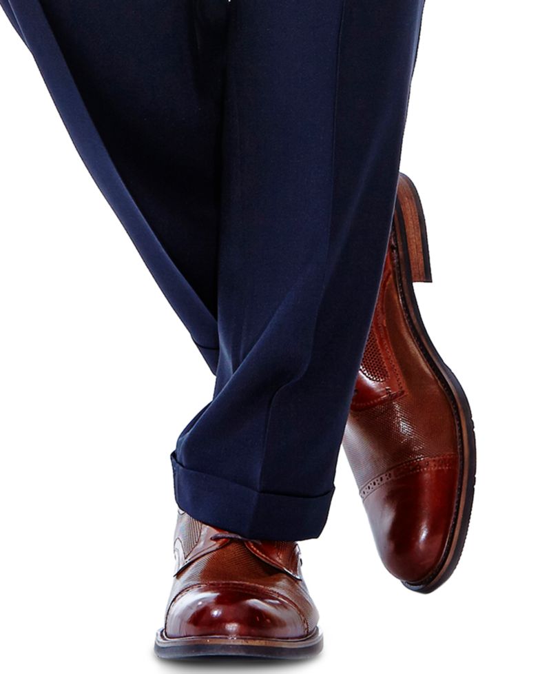 Men's ECLO Stria Classic Fit Pleated Hidden Expandable Waistband Dress Pants