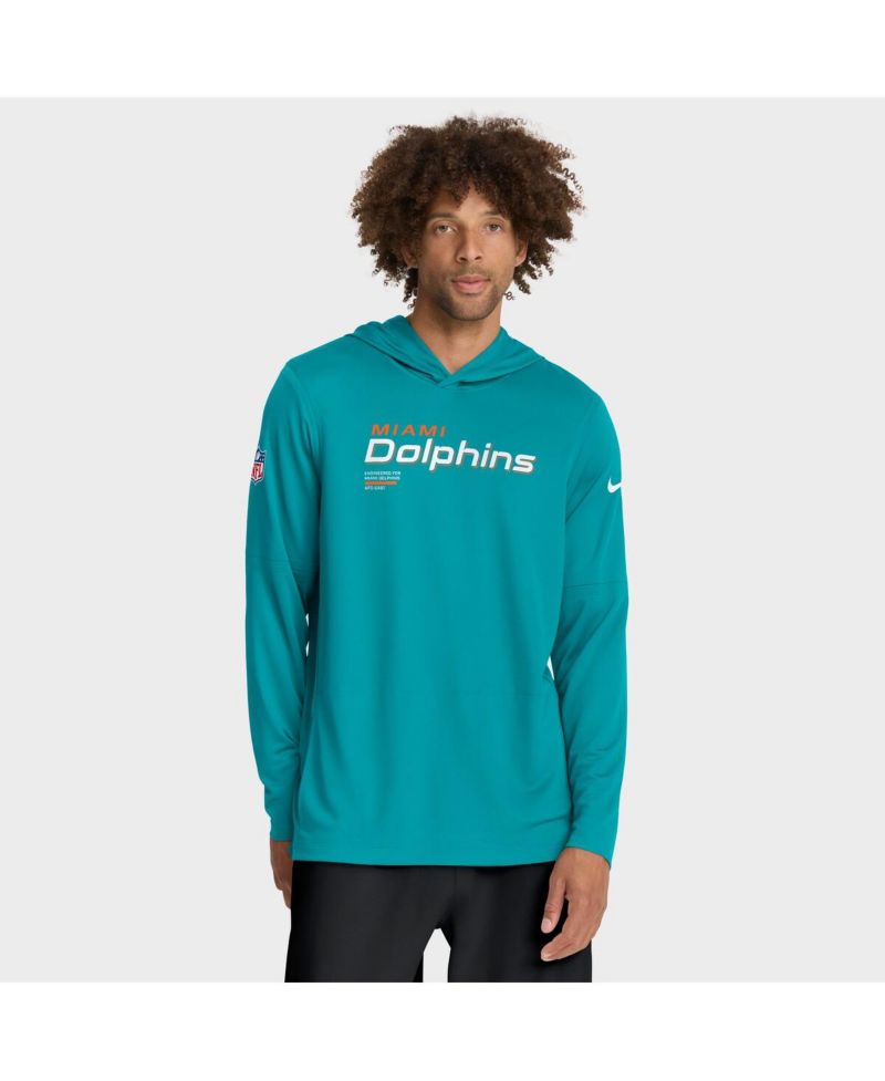Men's Aqua Miami Dolphins Sideline Pure Fury Performance Long Sleeve Hoodie T-Shirt
