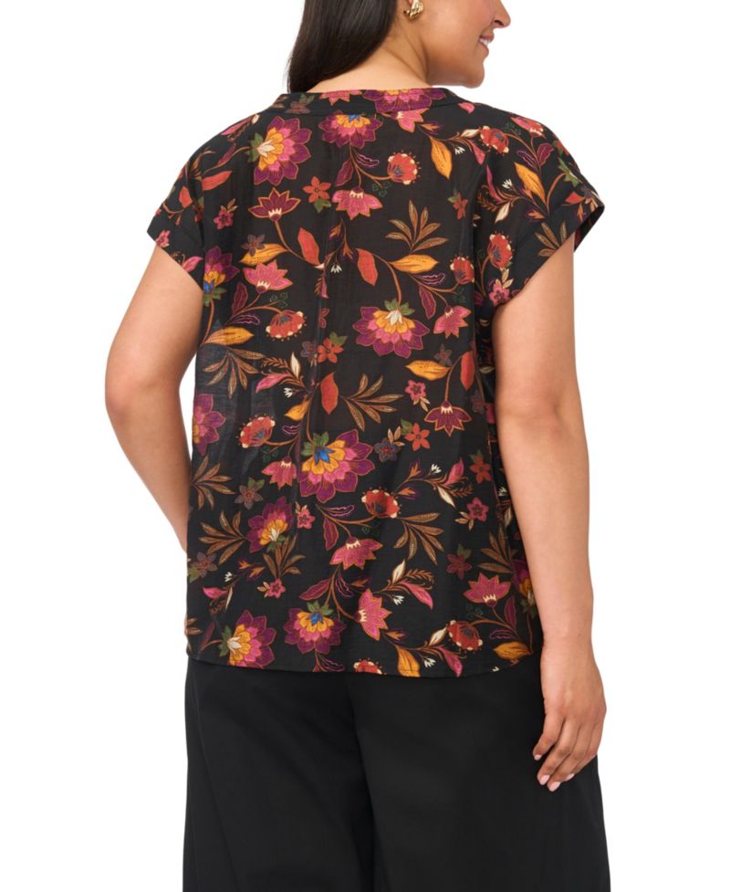 Plus Size Printed V-Neck Short-Sleeve Blouse
