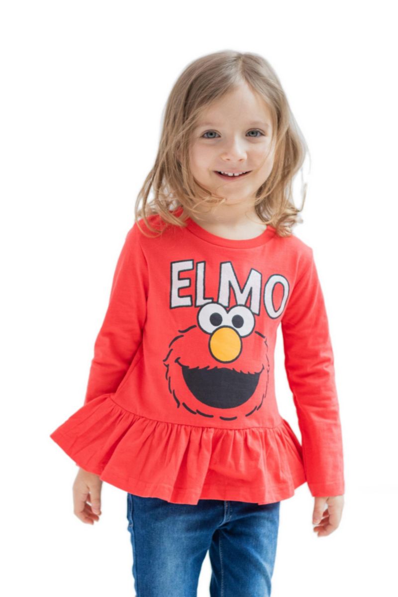 Elmo Girls' 2-Pack Long Sleeve Ruffle T-Shirts