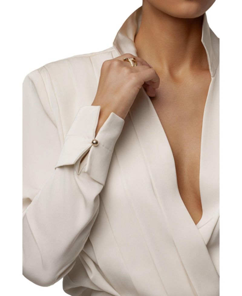 Women's Visionary Pleated Deep-Plunge Long-Sleeve Bodysuit
