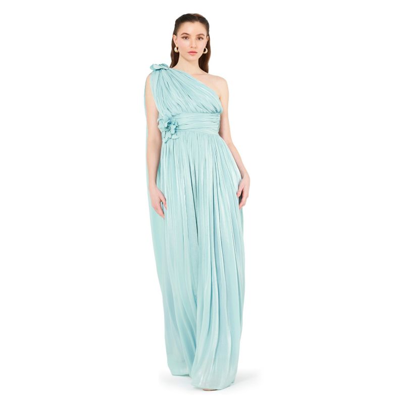 Women's One Shoulder Floral Detail Ruched Gown