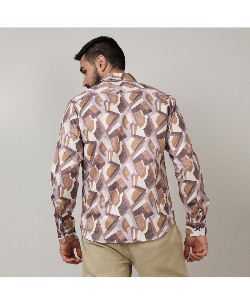 Men's Pale Yellow & Mocha Brown Abstract Block Shirt