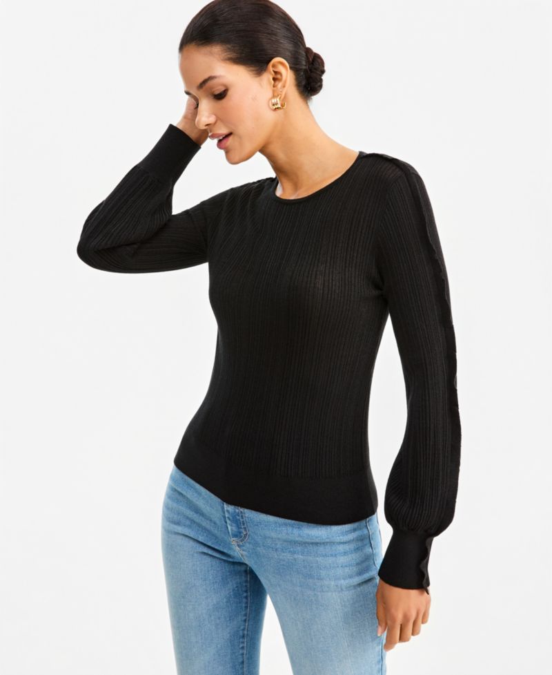 Women's Ruffle-Trim Rib-Knit Sweater