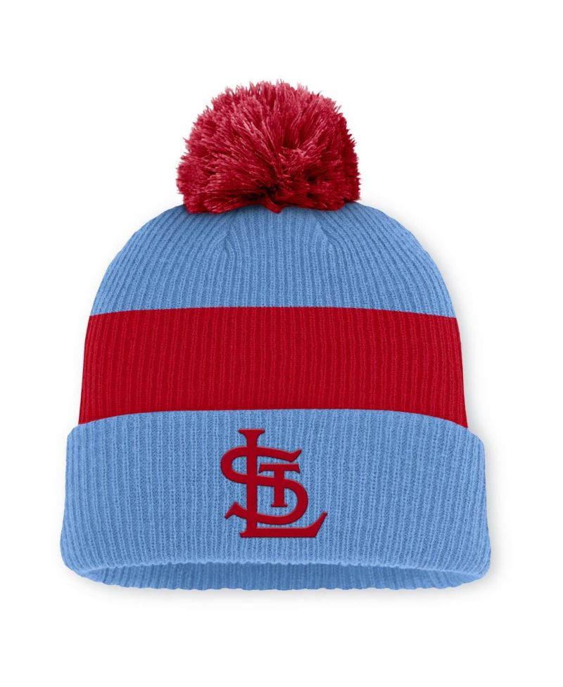Men's Light Blue/Red St. Louis Cardinals Cooperstown Collection Peak Standard Cuffed Pom with Knit Hat