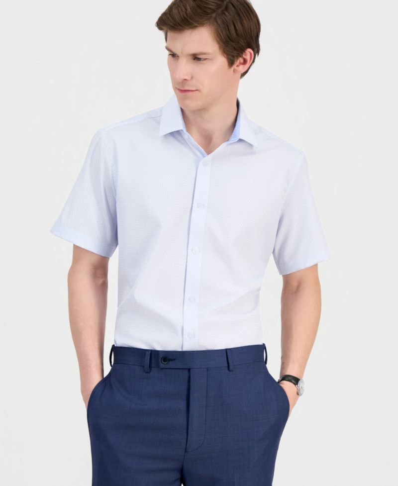 Men's Slim-Fit Performance Four-Way Stretch Short-Sleeve Dress Shirt
