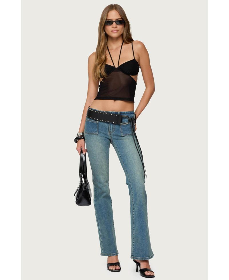 Women's Strappy Sheer Mesh Cupped Top