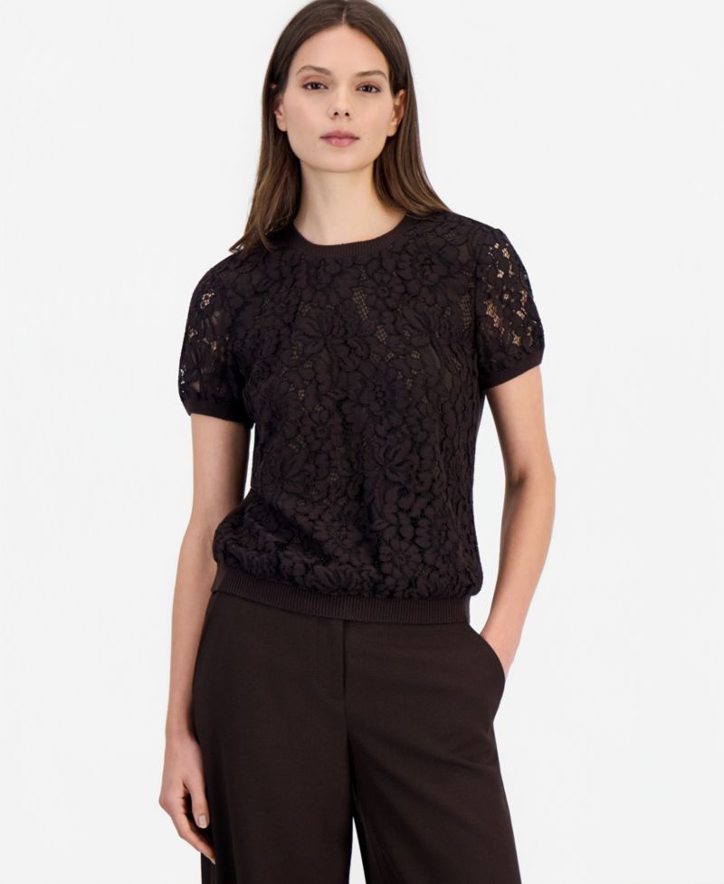 Women's Floral Lace Short-Sleeve Sweater