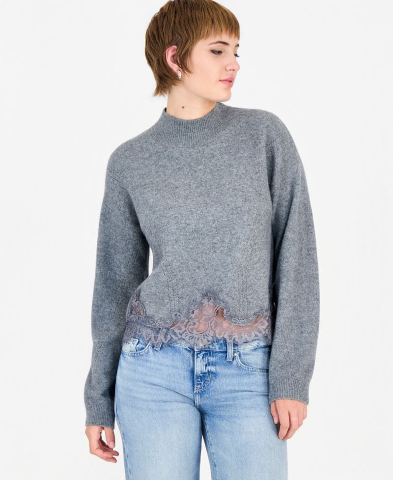 Women's Hayden Mock Neck Long Sleeve Lace Sweater