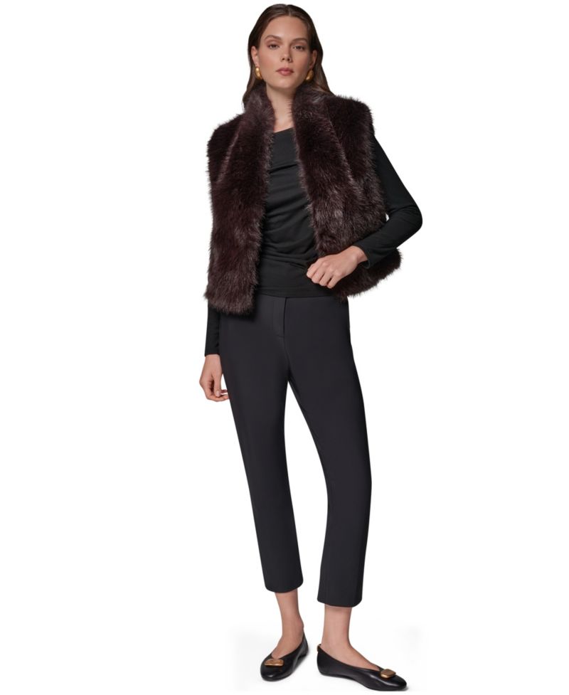 Petite Faux Fur Sleeveless Collared Vest