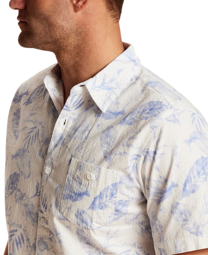 Men's Short-Sleeve Button-Down Seersucker Print 100% Cotton Hawaiian Shirt
