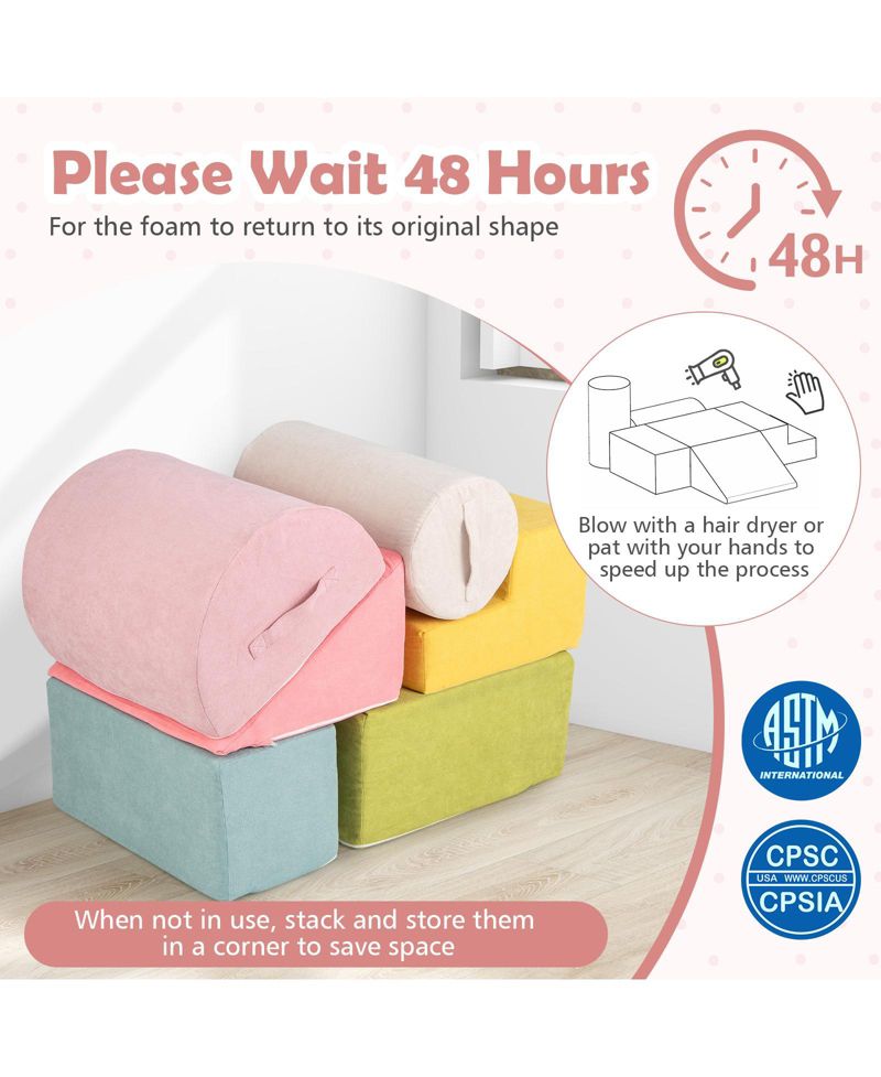 Kids 6-Piece Climbing Blocks with 30D High-Density Foam and Carrying Handles