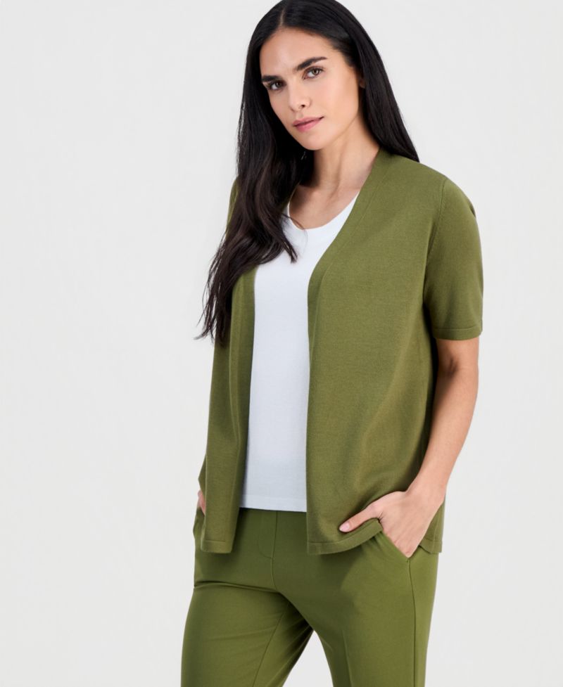 Petite Open-Front Elbow-Sleeve Cardigan