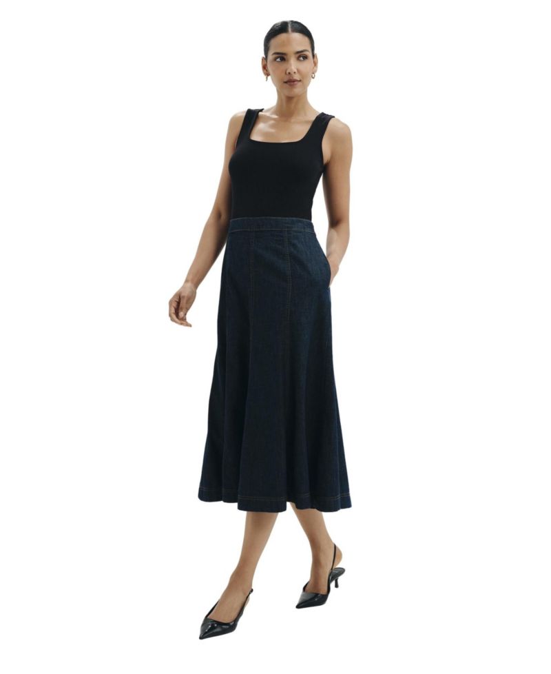 Women's Dana Denim Midi A-Line Skirt
