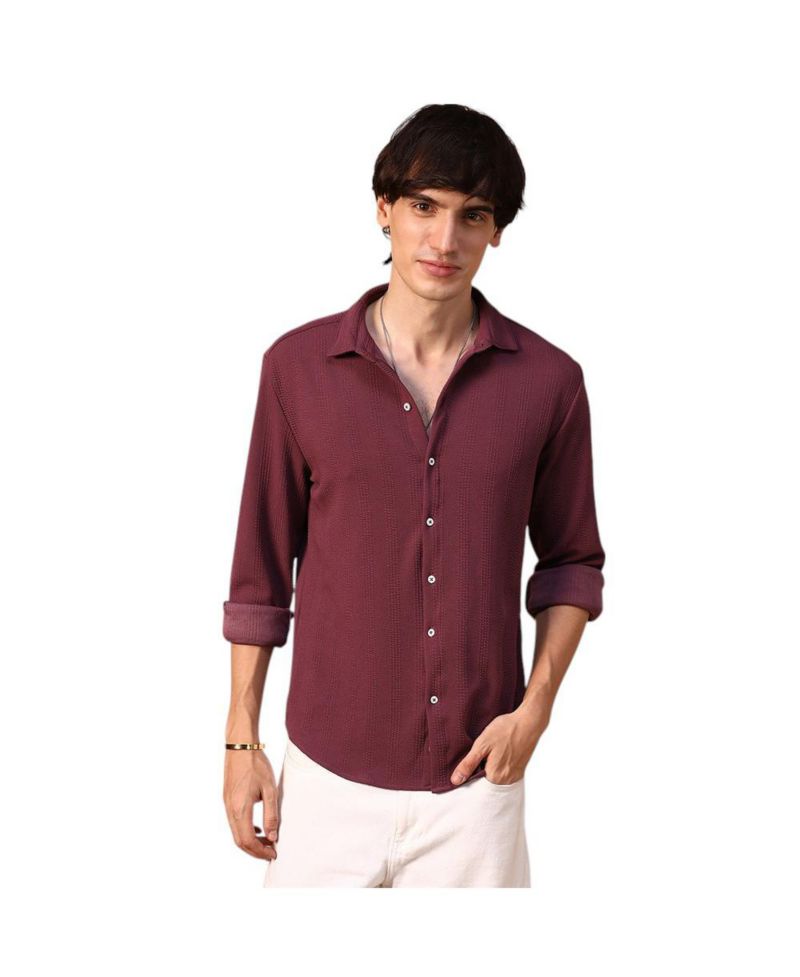 Men's Burgundy Red Rope-Textured Shirt