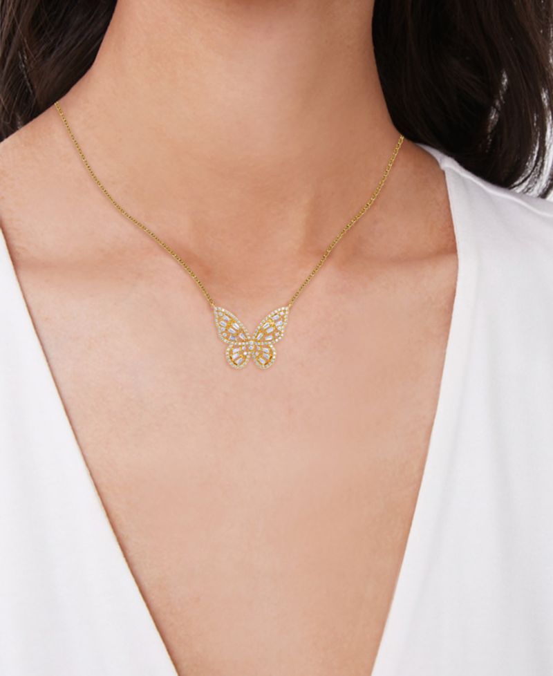 Cubic Zirconia Red Ombre Butterfly Pendant 18" Necklace in Silver Plate, Gold or Rose Gold Plate