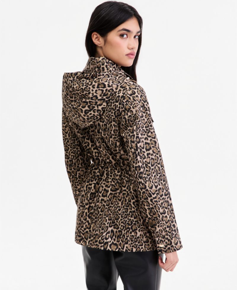 MICHAEL Women's Hooded Leopard-Print Anorak Jacket, Created for Macy's