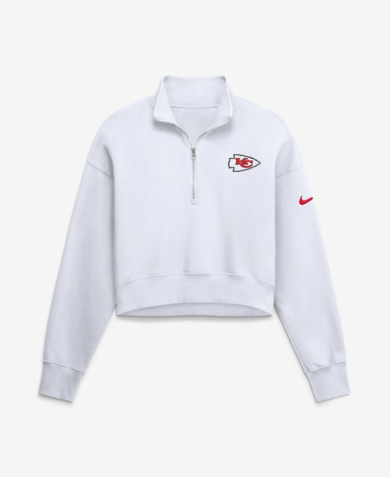 Women's White Kansas City Chiefs Oversized Phoenix Fleece Cropped Quarter-Zip Sweatshirt