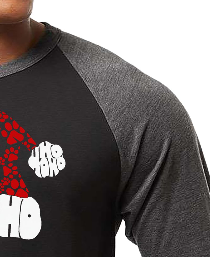 Men's Santa Hat Paw Print Word Art Raglan-Sleeve T-Shirt