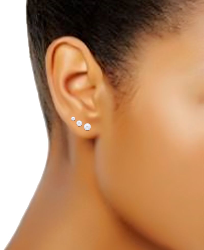 3-Pc. Set Freshwater Pearl Graduated Stud Earrings in Sterling Silver