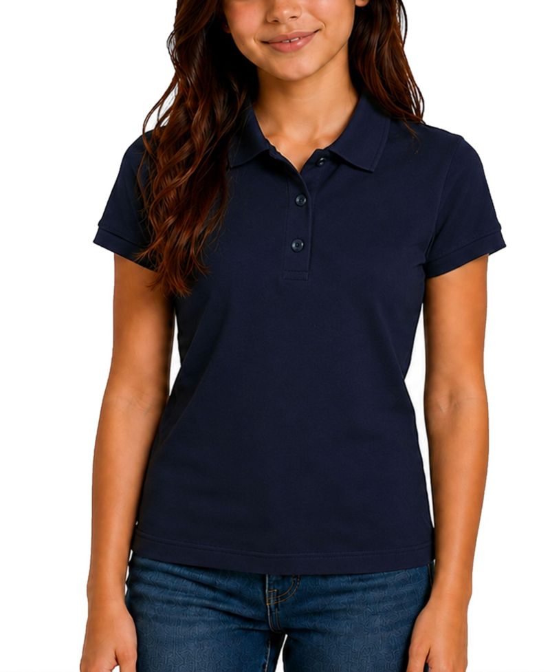 Juniors 3-Button Short Sleeve Stretch Pique Polo Shirts School Uniform
