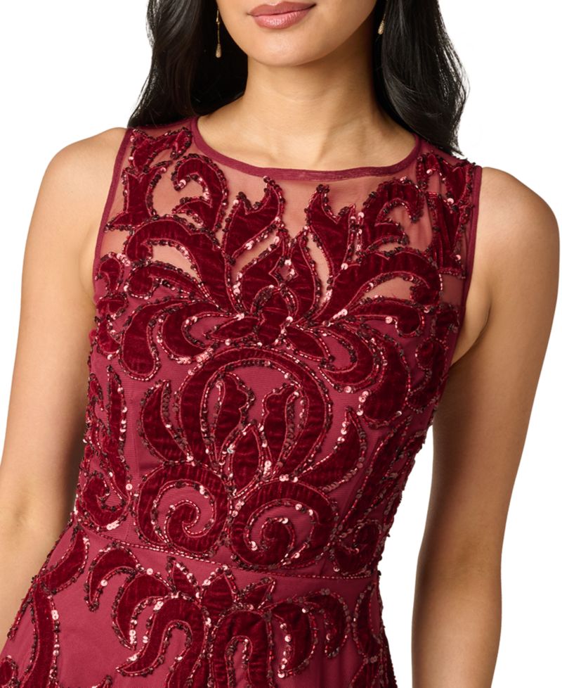 Women's Illusion Bead Mesh Long Beaded Dress