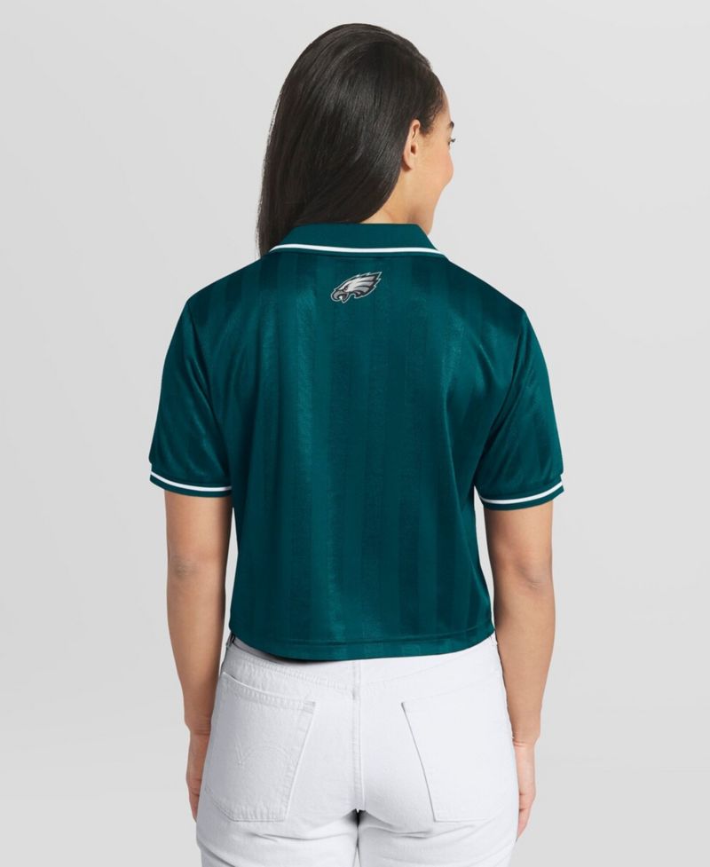 Women's Midnight Green Philadelphia Eagles Cropped Jersey Polo Shirt