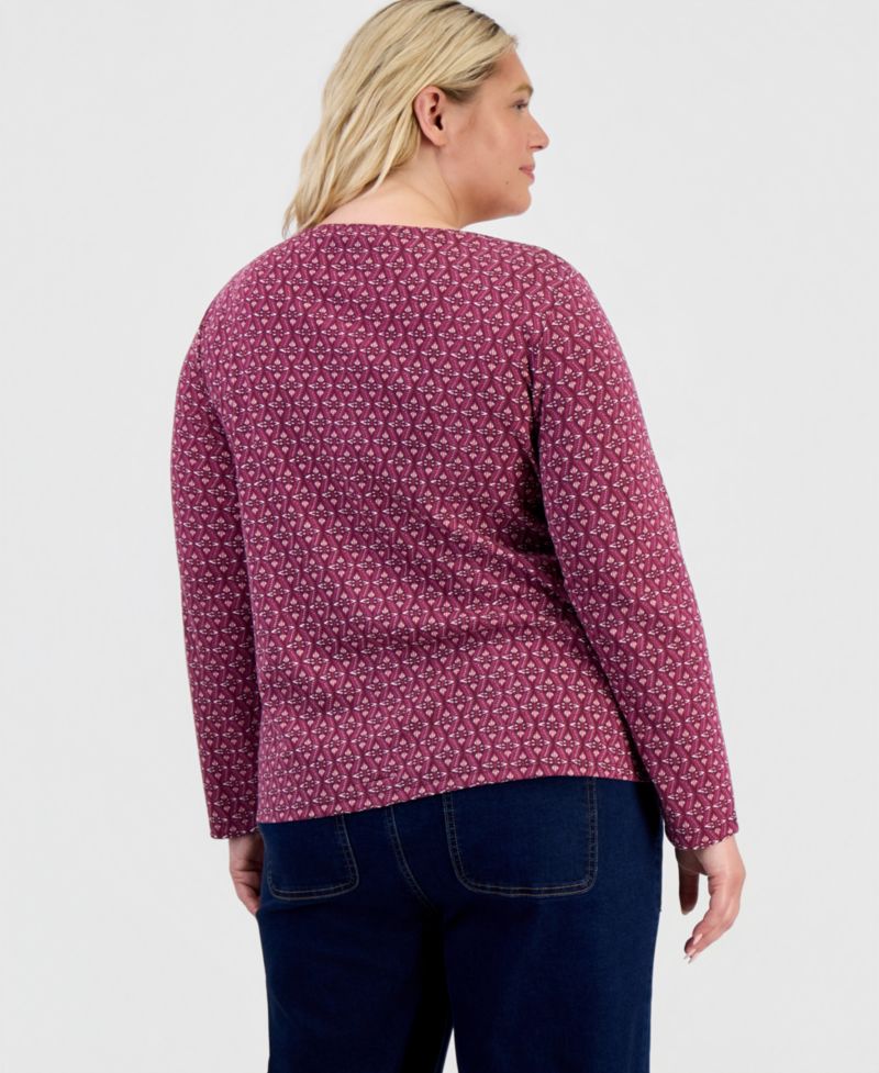 Petite Printed Long-Sleeve Scoop-Neck Top