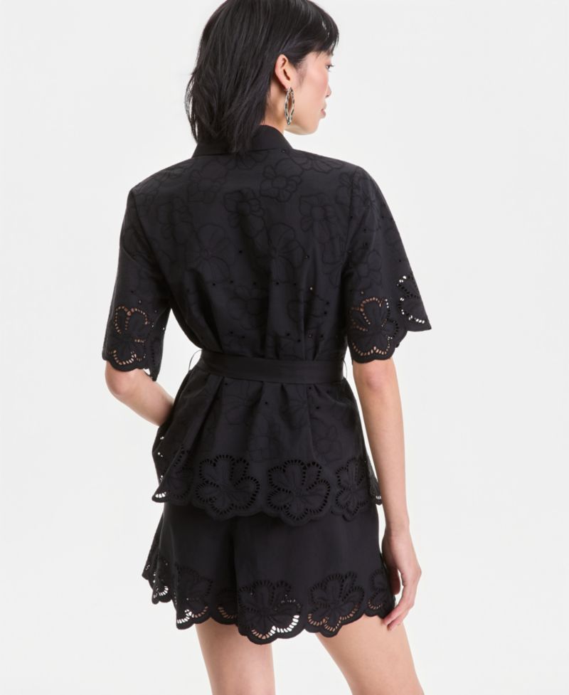 Women's Cotton Eyelet Tie-Waist Blouse
