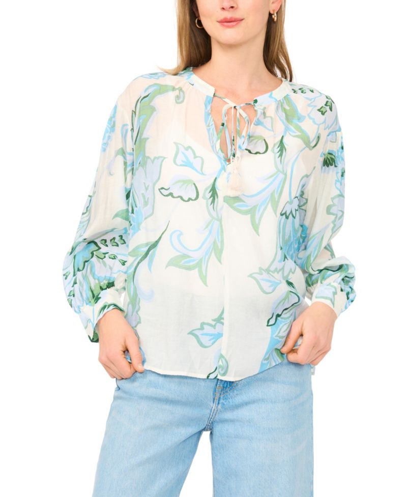 Women's Long-Sleeve Oversized Tie-Front Top