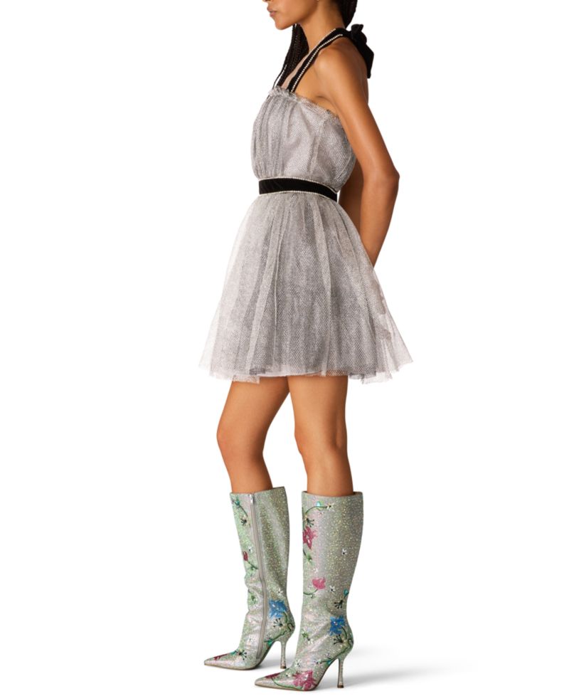 x Paris Hilton Juniors' Halter Open-Back Glittering Tulle Mini Dress