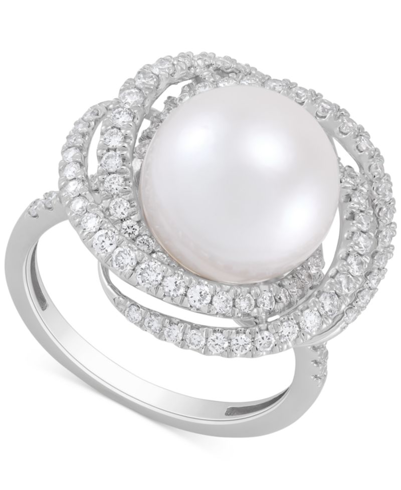 Cultured Freshwater Pearl (11mm) & Lab Grown Diamond (3/4 ct. t.w.) Love Knot Ring in 14k White Gold