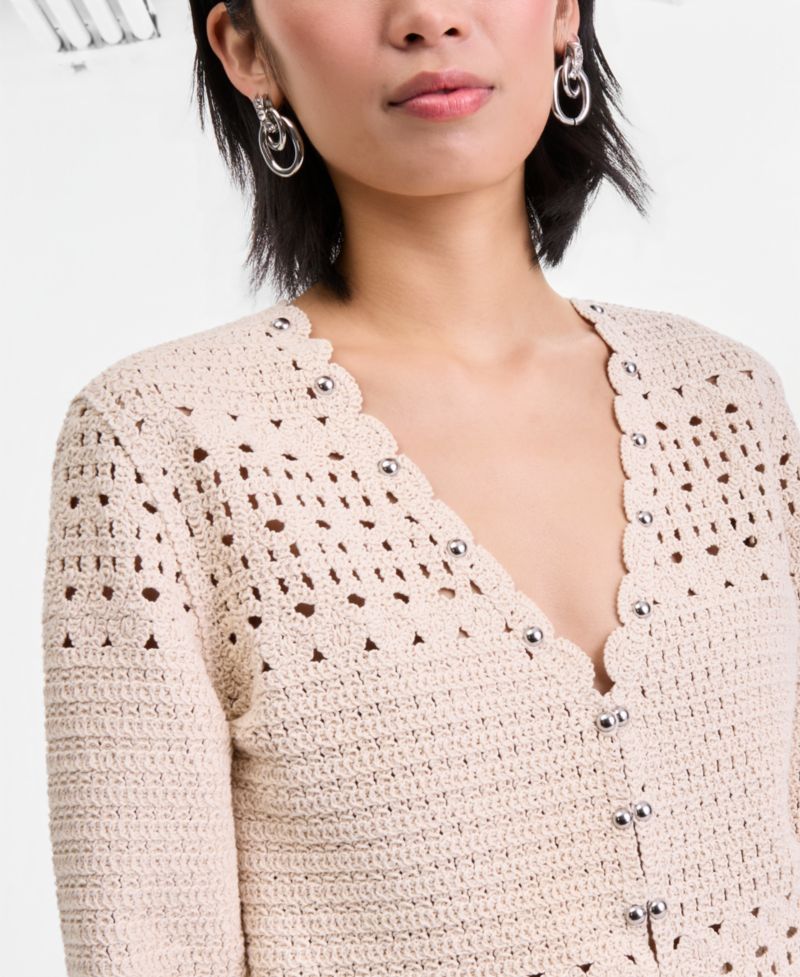 Women's Studded Cotton Crochet Cardigan