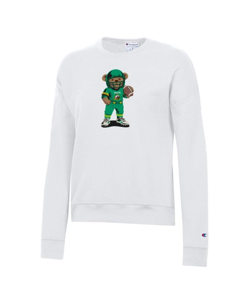 Women's White Oregon Ducks Teddy Bear Sweatshirt