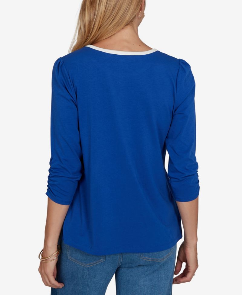Petite Book Club 3/4-Sleeve Graphic-Print Top