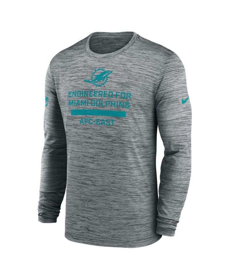 Men's Gray Miami Dolphins Sideline Velocity Performance Long Sleeve T-Shirt