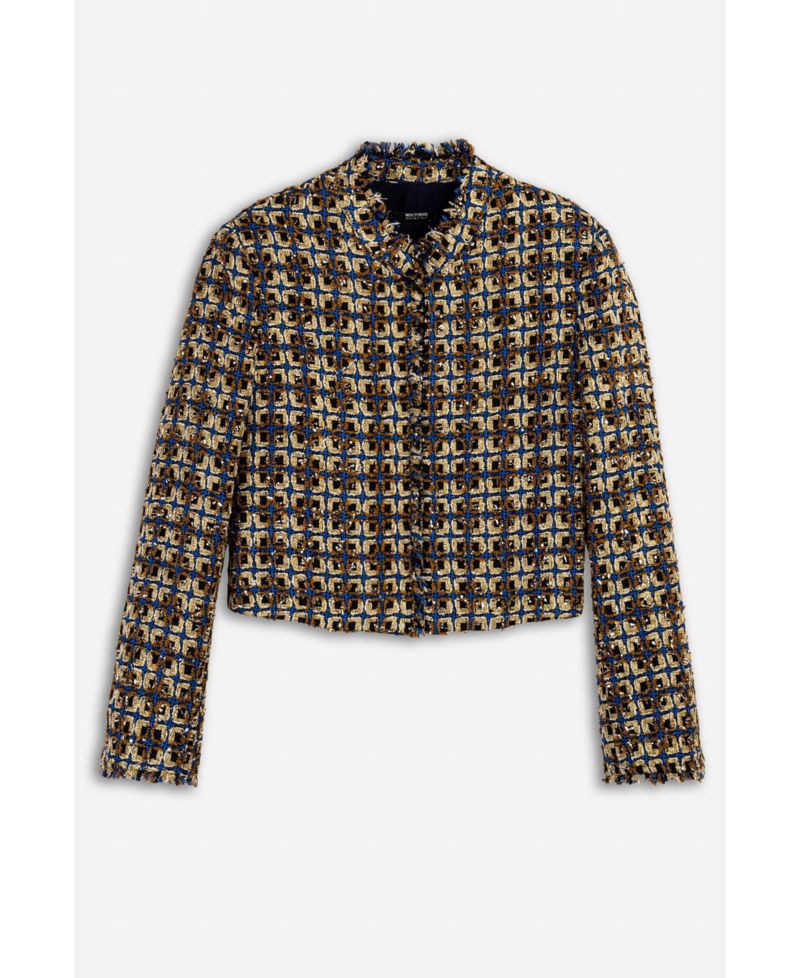 Women's Cropped Tweed Frayed-Edge Jacket