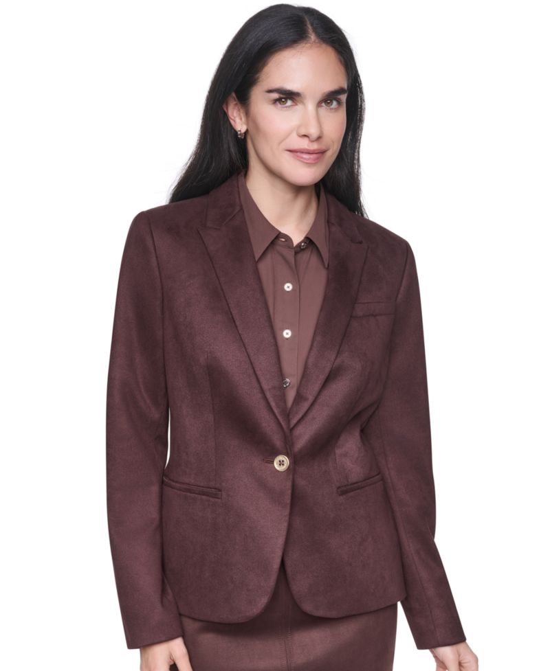 Women's Short One-Button Faux Suede Blazer