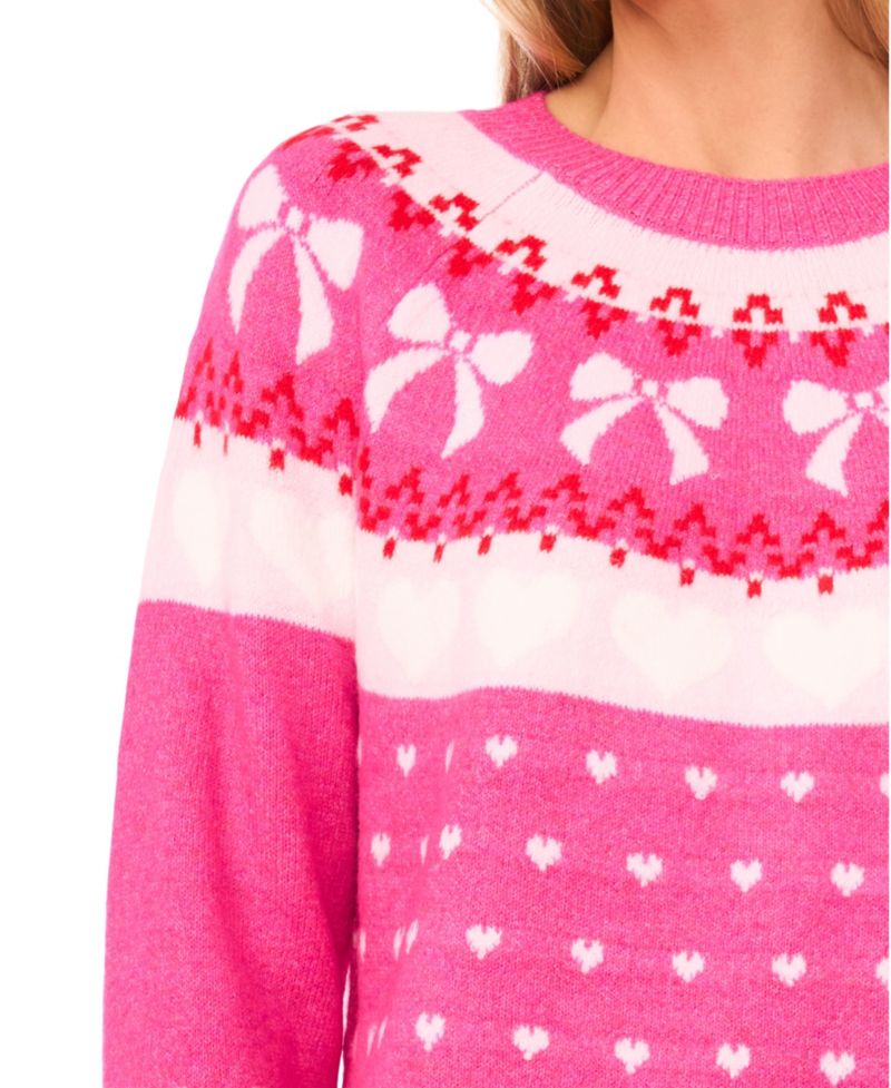 Women's Heart and Bow Fair Isle Crewneck Sweater