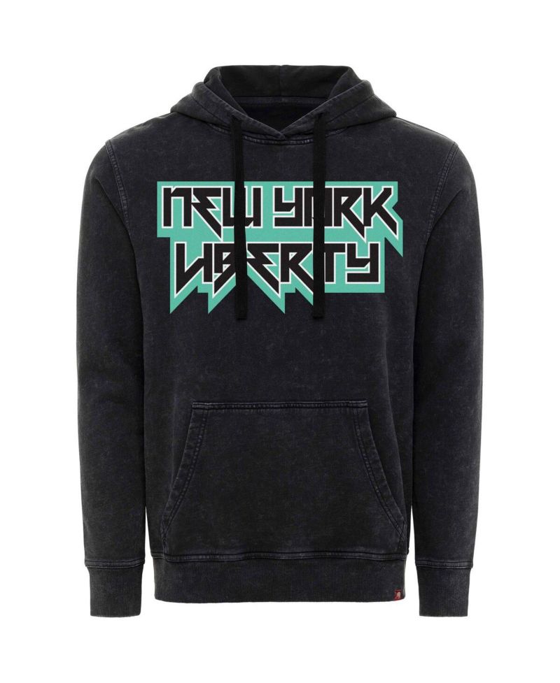 Men's and Women's Black New York Liberty Rock Roll Collection Jimi Mineral Wash Pullover Hoodie