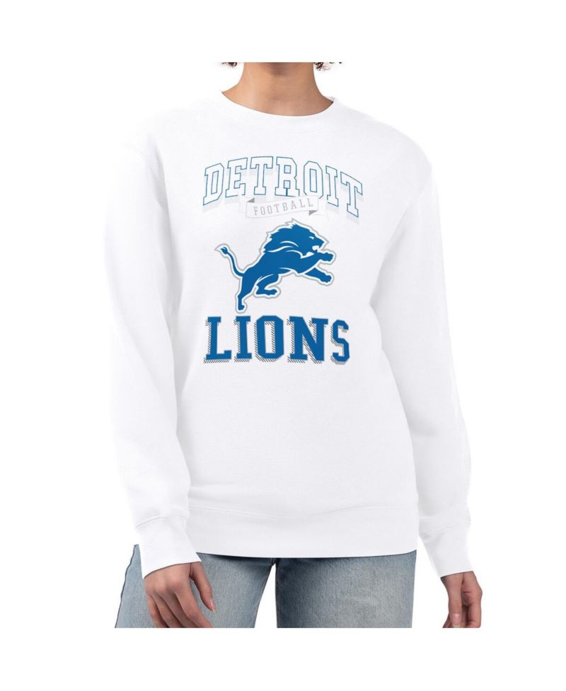 Women's White Detroit Lions Team Logo Graphic Tri-Blend Pullover Sweatshirt