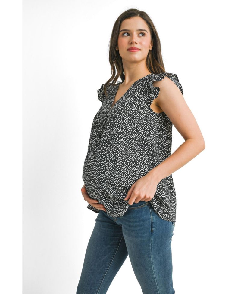 Women's Printed Flutter Cap Sleeve V-Neck Maternity Top