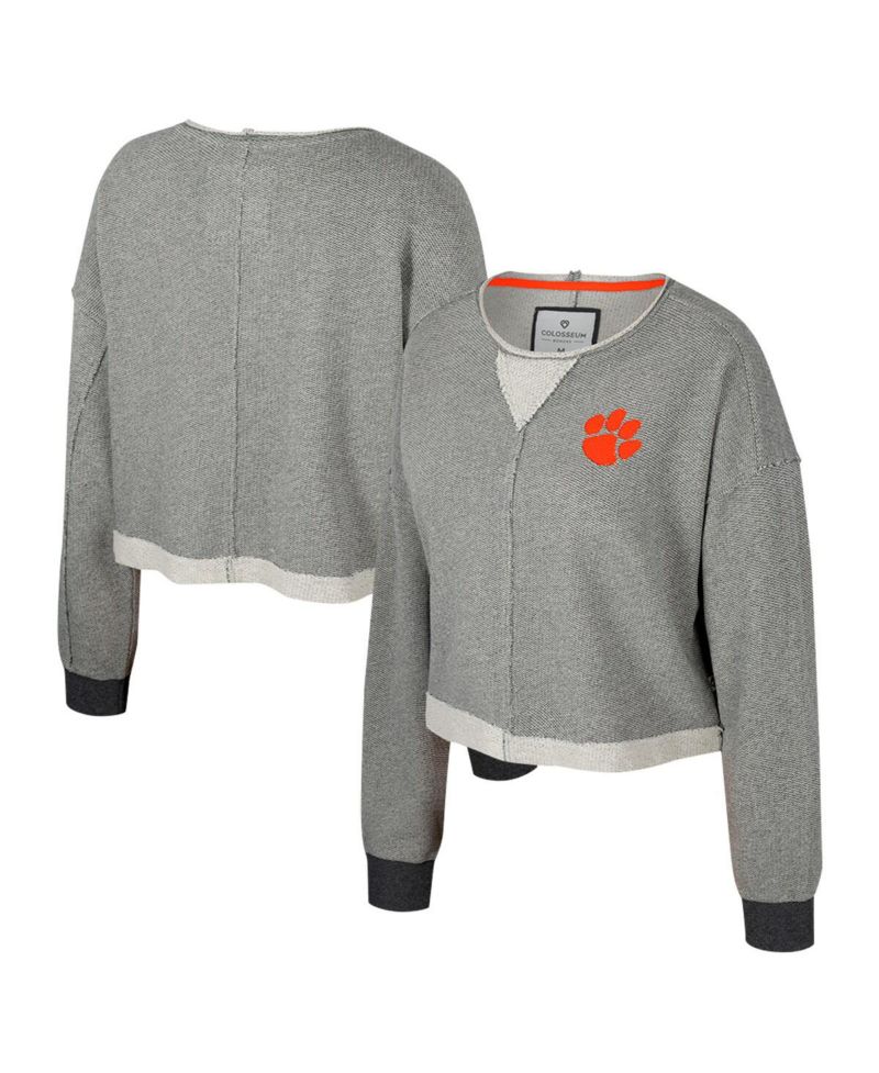 Women's Charcoal Clemson Tigers Magnum Scoop Neck Cropped Pullover Sweatshirt