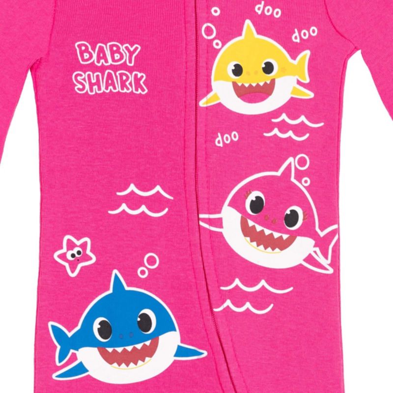 Baby Girls Pinkfong Shark 2 Pack Zip Up Sleep N' Play Coveralls