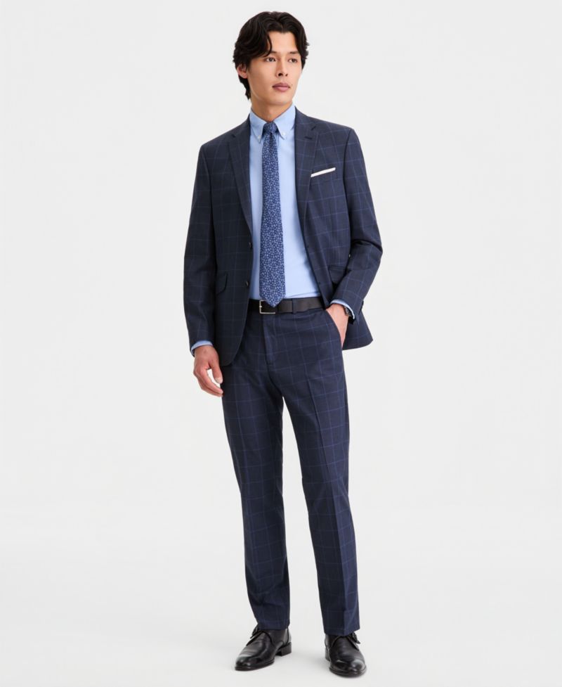 Men's Windowpane Slim-Fit Techni-Cole Suit Separate Pants