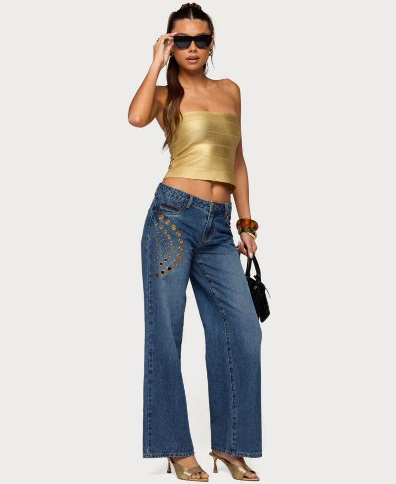 Women's Monika Stud and Grommet Low Rise Baggy Jeans