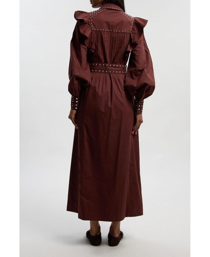 Women's Cotton Studded Maxi Shirt Dress