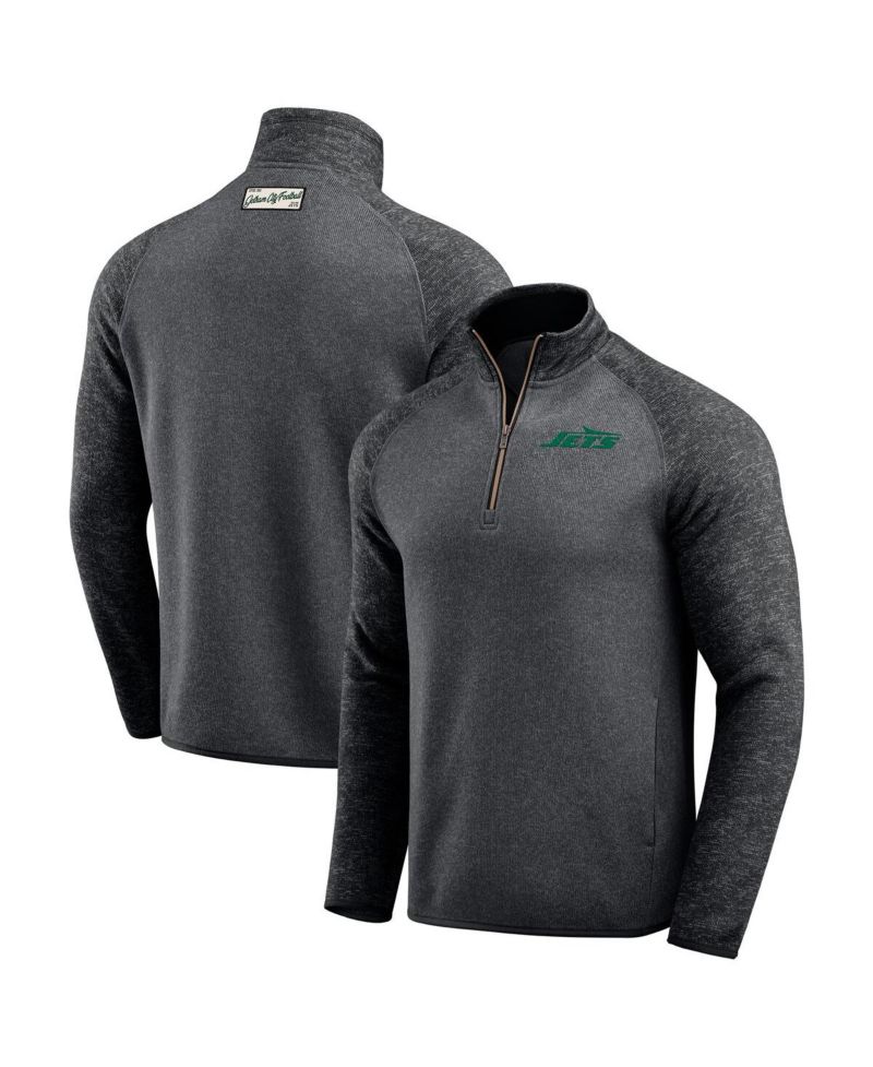 Men's Black New York Jets Tonal Raglan Quarter-Zip Top