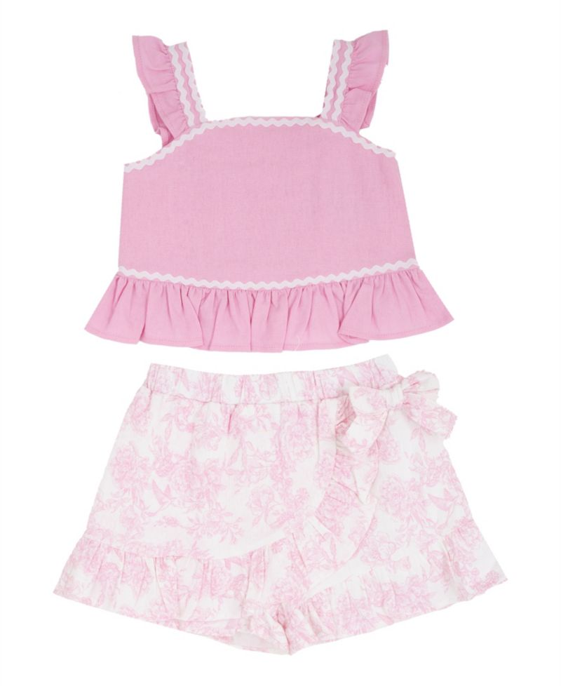 Baby Girls' Flutter Sleeve Top and Elastic Waistband Shorts, 2-Piece Set