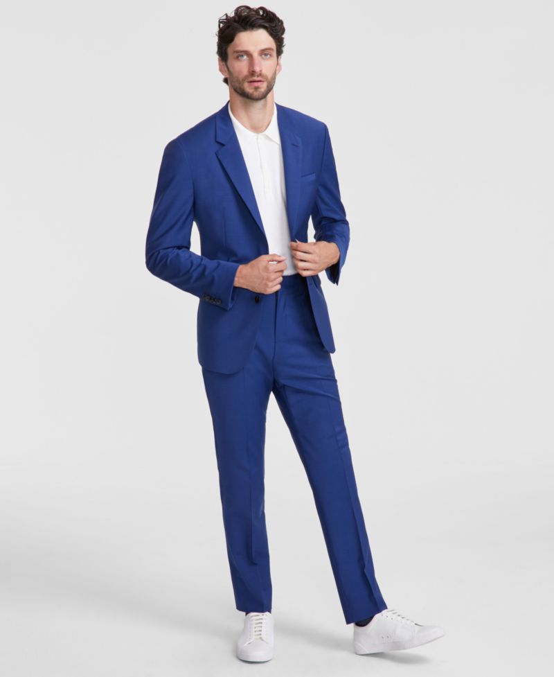 Men's Modern-Fit Solid Wool-Blend Suit Trousers